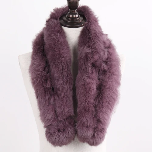 citron purple Русский женский длинный шарф из натурального меха, зимний женский теплый шарф из натурального кроличьего меха, вязаные пушистые Помпоны, шарфы из натурального меха - Цвет: citron purple