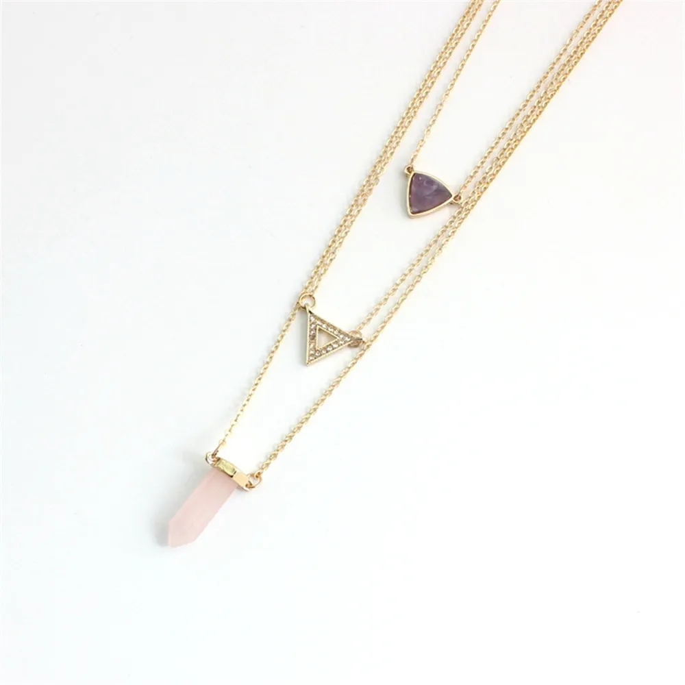 ENZE Free shipping Fashion new powder SPAR exquisite three layers of natural stone Mosaic geometric necklace | Украшения и