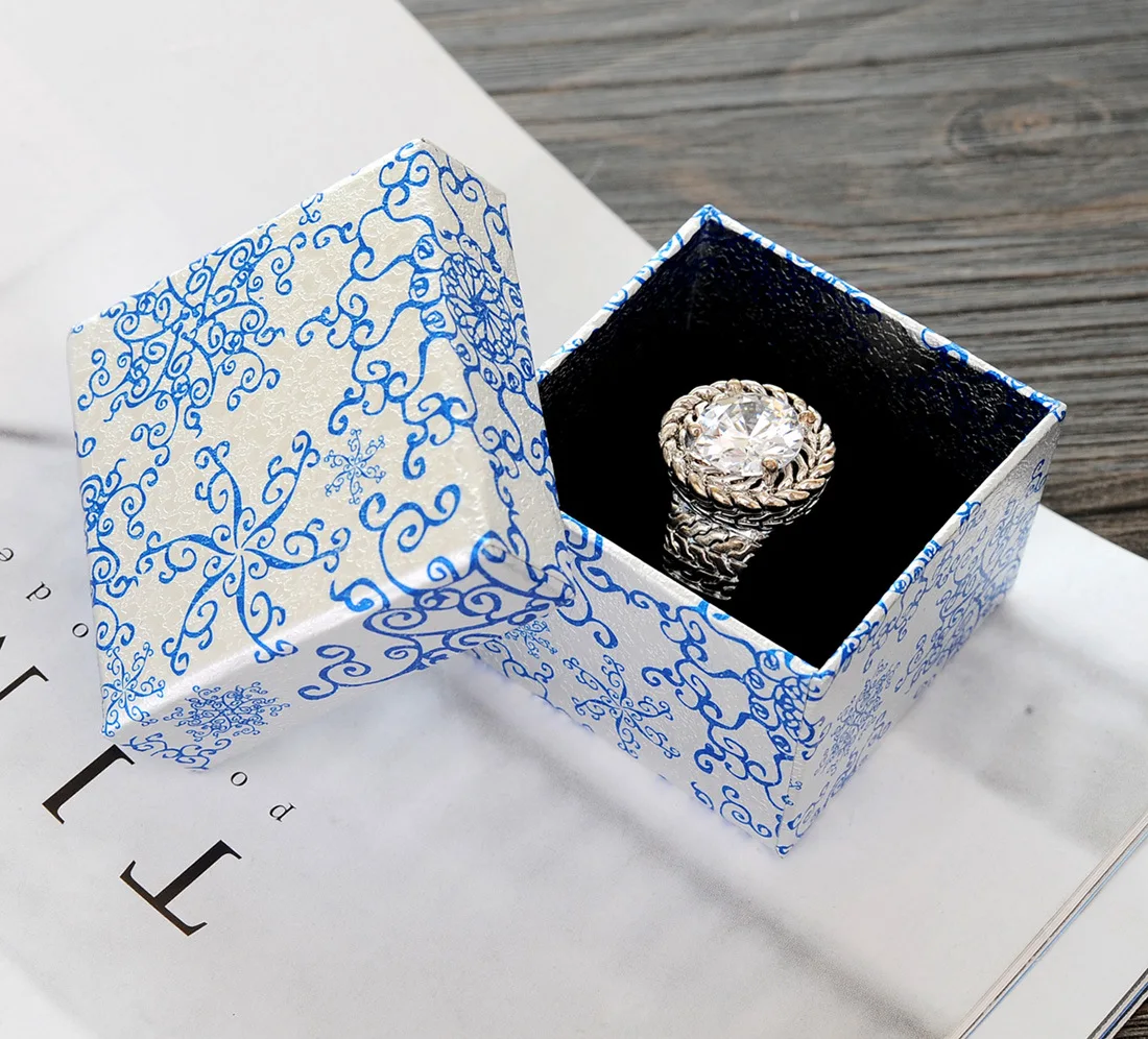 DoreenBeads Ювелирная коробка оптовая продажа синий и белый цветочный узор кольцо