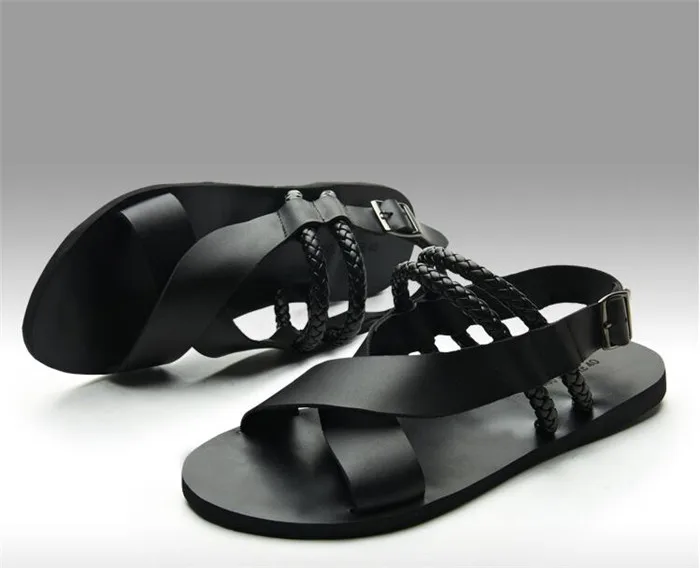 

Roman sandals men buckle strap leather genuine summer fashion male casual breathable leather sandals men