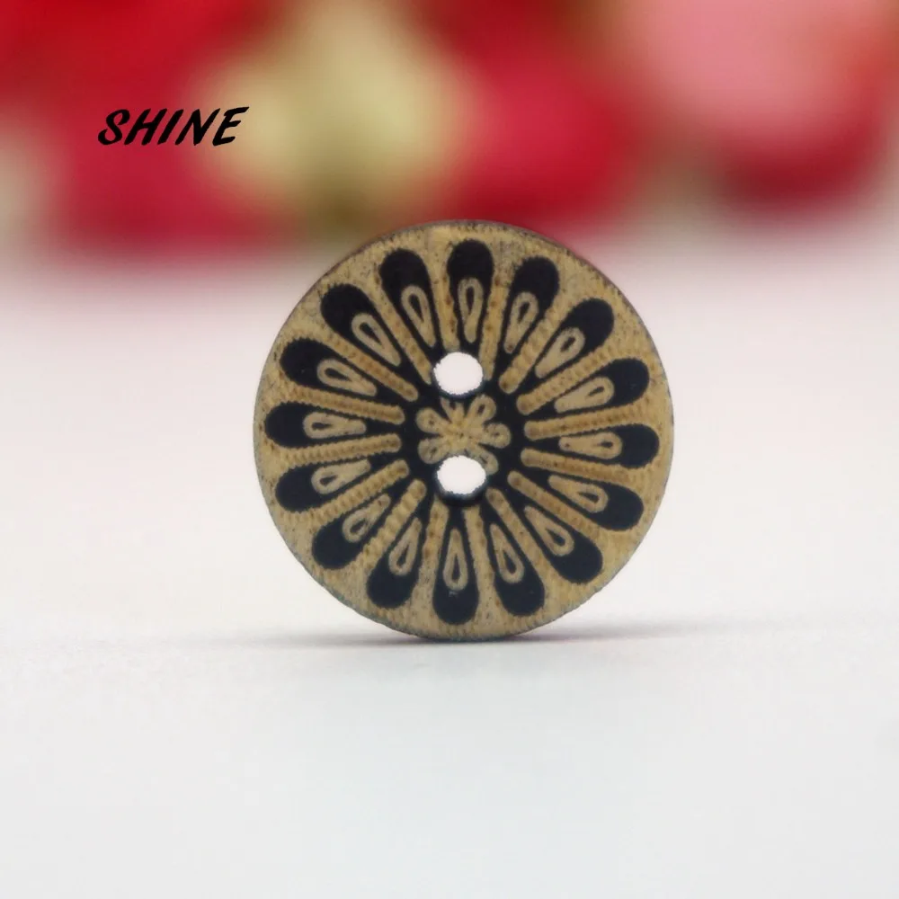 

200PCs Decorative Buttons Flower Painting 2 Holes 15mm Sewing Wooden Buttons Flatblck Scrapbooking