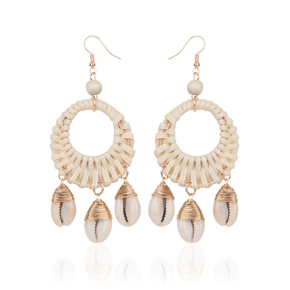 Новые богемные серьги в виде ракушек круглые ручной работы из ротанга с морским