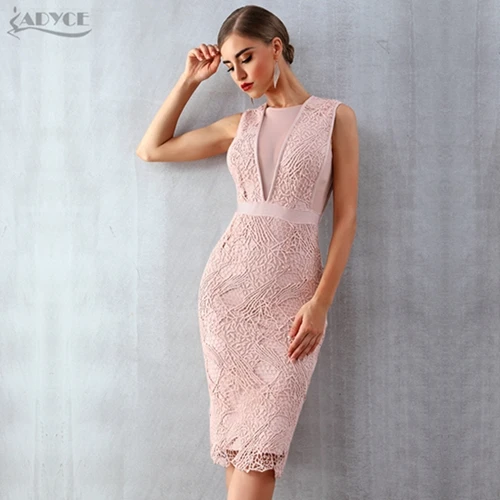 Pink ADYCE, новинка, летнее женское Бандажное платье, Vestidos, на бретелях, сексуальное, кружевное, Сетчатое, без рукавов, бодикон, Клубная одежда, знаменитости, Подиумные, вечерние платья - Цвет: Pink