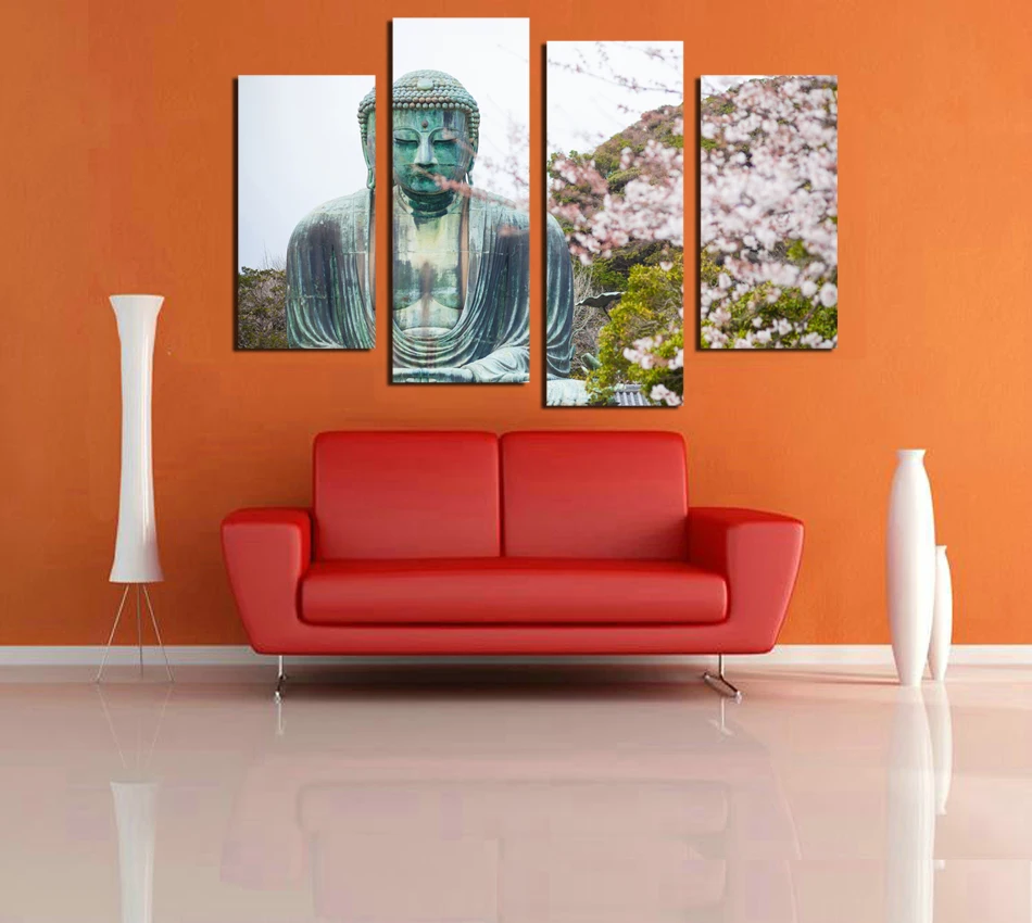 

HD Printed Stone Buddha and mountain flowers Painting Canvas Print room decor print poster picture canvas Free shipping F18877