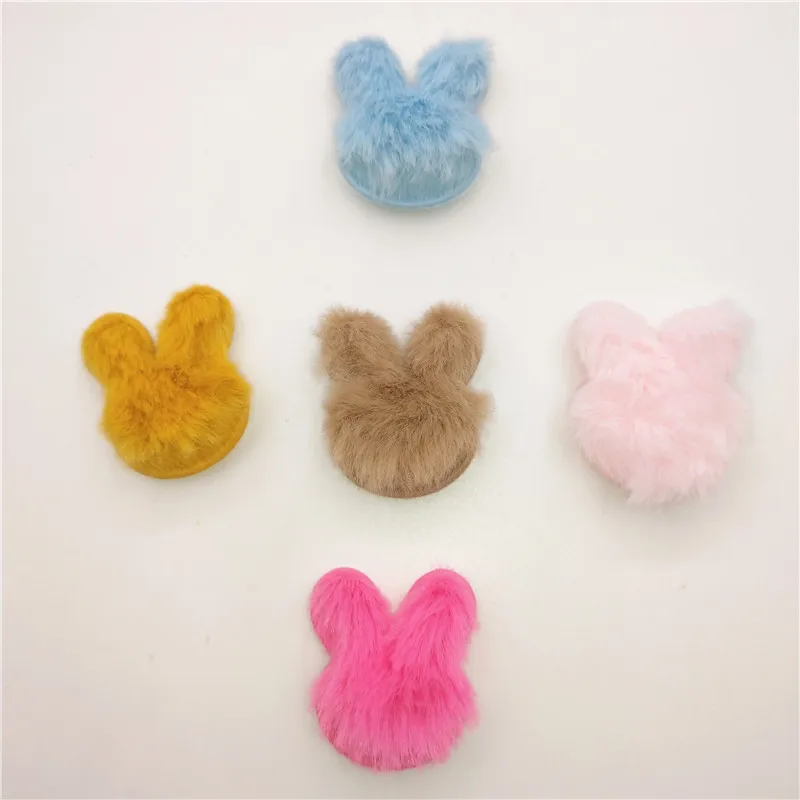 50pcs Plush Patches Rabbit Hair Embellishment Rabbit Head Appliques for Clothing Craft Sewing Supplies DIY Hair Clips Ornament