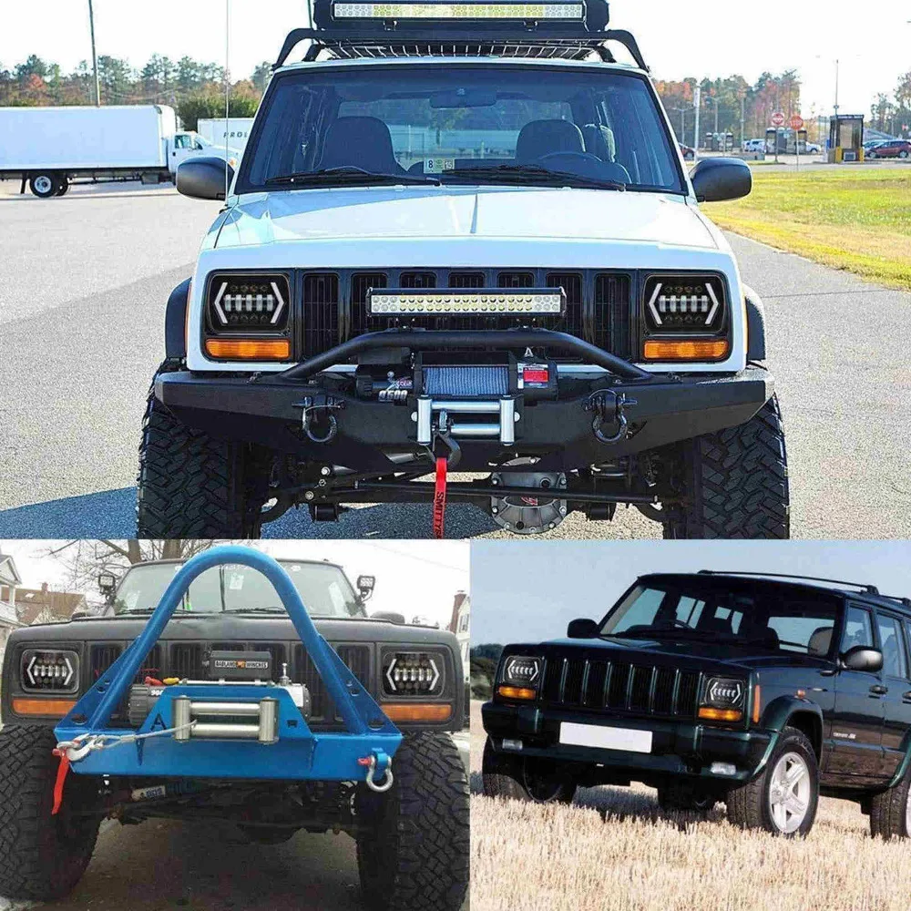 Светодиодные фары Halo DRL для Jeep Wrangler YJ 84-01 Cherokee XJ Angel Eyes H4 квадратные 2 шт. 55 Вт 7x6