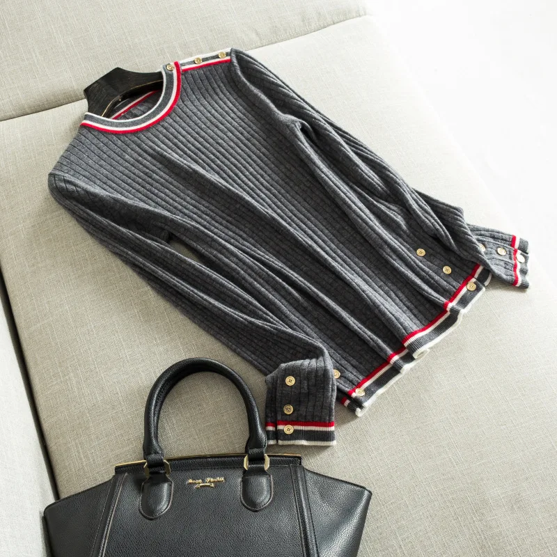 New winter women's clothing European and American high-end boutique All wool color stripe edge knitting coat | Женская одежда