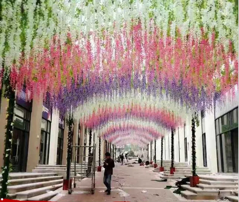preço Branco Elegante Flor De Seda Artificial Wisteria Vine Rattan Para Peças Centrais Do Casamento Decorações Bouquet Guirlanda Decoração Da Sua Casa