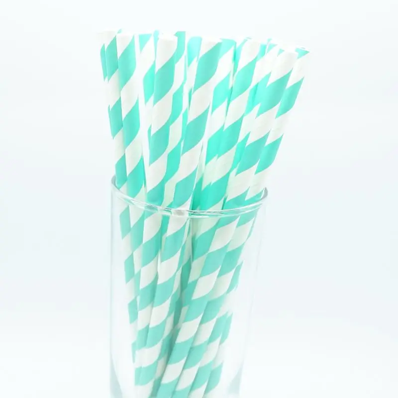 Green Striped 25 шт. розовые золотые бумажные соломинки для детской вечеринки, свадьбы, дня рождения, украшения, бумажные соломинки для питья - Цвет: Green Striped