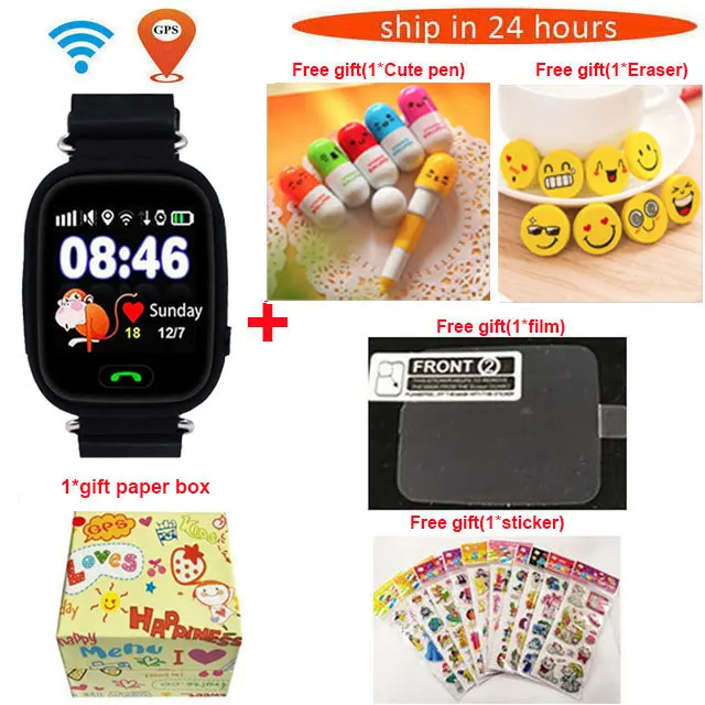black package 1 Q90 GPS Смарт часы детские часы с Wi-Fi для приложения android телефон SOS Вызов Расположение Finder устройство анти потеря напоминание PK Q50 Q100 - Цвет: black package 1