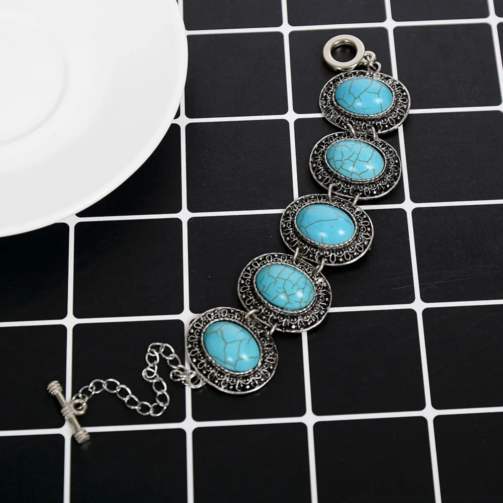 Women Boho Vintage Natural Stone Tibet Silver Bracelet Bangle Cuff Fashion Classical | Украшения и аксессуары