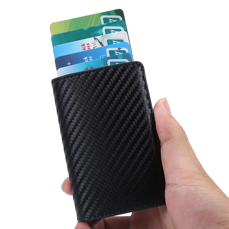 Новые мужские противоугонные металлический держатель для карт модные RFID алюминиевые кредитные держатель для карт Crazy Horse PU чехол с зажимом для карт Rfid
