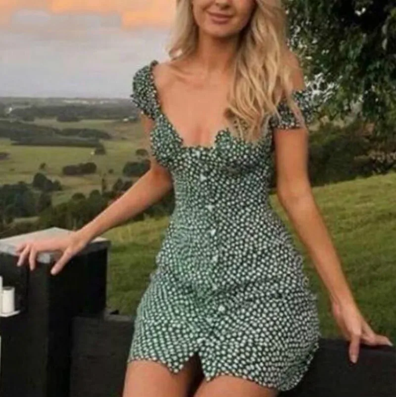 Летнее платье для женщин с цветочным принтом эластичное Сексуальное мини