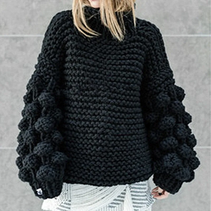 Neploe Hand Knitted Solid Women Sweater Loose Warm Puff Sleeves Girl Pullovers 2022 New Auttum Winter Fashion Sueter Mujer 68635 | Женская