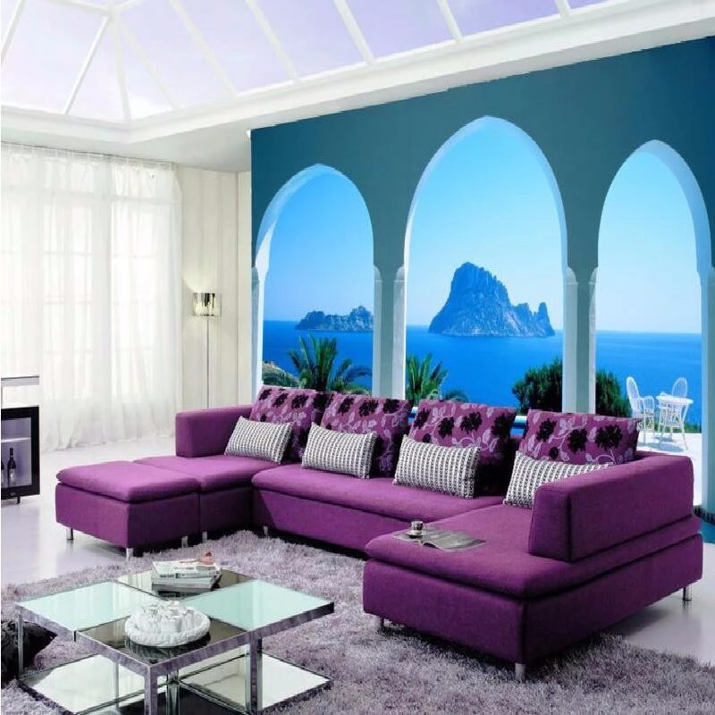 beibehang papel de parede custom photo wall mural wallpaper-3d HD Mediterranean archway blue ocean sea large paper - купить по