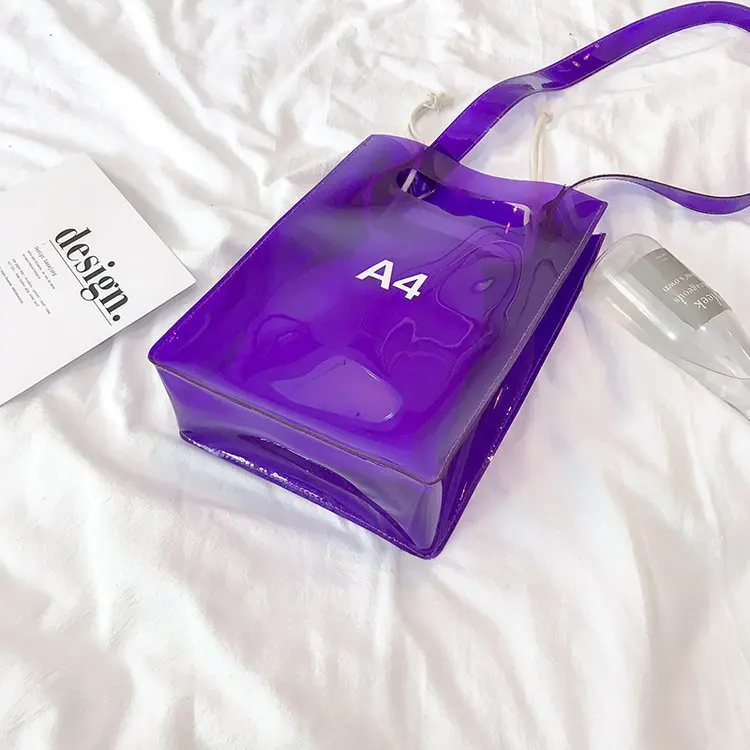 A4 Purple Прозрачные женские сумки, модные пляжные сумки из ПВХ с буквами, композитные, Новое поступление, женские повседневные сумки через плечо - Цвет: A4 Purple