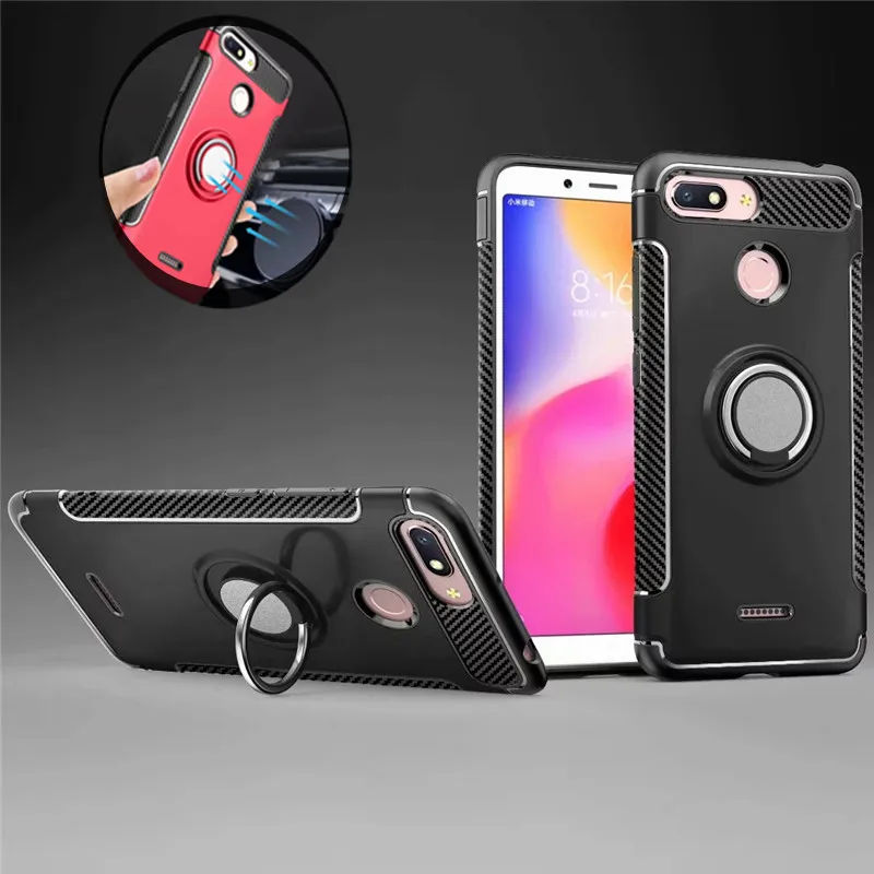 

Shockproof Armor Case For Xiaomi Redmi 6A 5.45 inch Metal Ring Holder Combo TPU+PC Back Cover For Redmi 6 A Global Version Coque