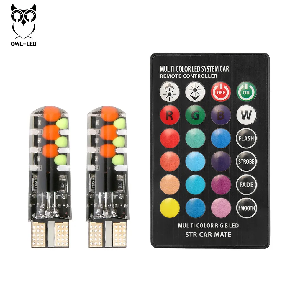 Светодиодный W5W T10 RGB габаритный фонарь новый универсальный автомобильный COB 12 SMDs