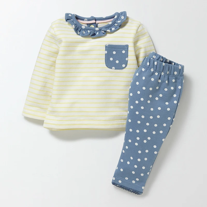 Little maven/комплекты детской одежды Новинка года, осенняя брендовая хлопковая футболка в полоску с длинными рукавами и карманами для девочек+ штаны в горошек, 20142
