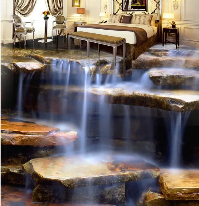 Настенные 3d обои на заказ самоклеящиеся с изображением водопада потока пола|3d