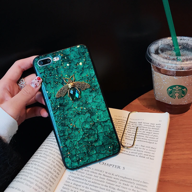 Cute Luxury Metal Diamond Bee Marble Glitter Silicone phone case for iphone 7 8 6 5S plus X XR XS MAX Cover For 6splus |