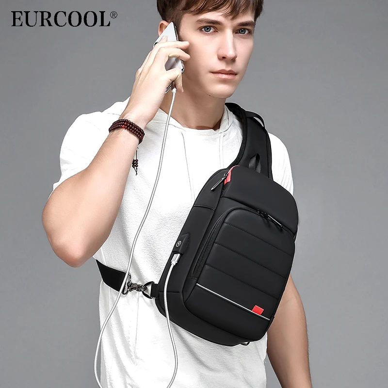 eurcool multifunction men chest bag for 9 7usb backpack charging messenger handbags crossbody shoulder sling male bags bolsas free global shipping