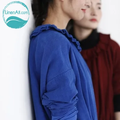 Linenall Женская одежда платье халат Синее и красное цвета с длинными рукавами о