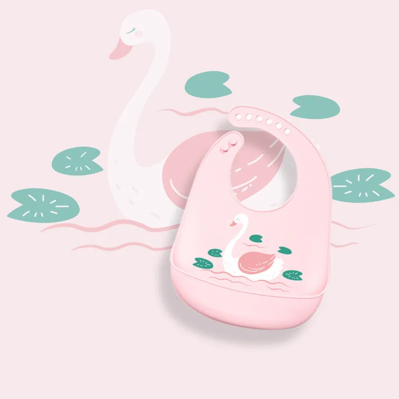 02Pk Swan Детские силиконовые водонепроницаемые Слюнявчики для Малышей Регулируемый передник для кормления цветной платок-Слюнявчик - Цвет: 02Pk Swan