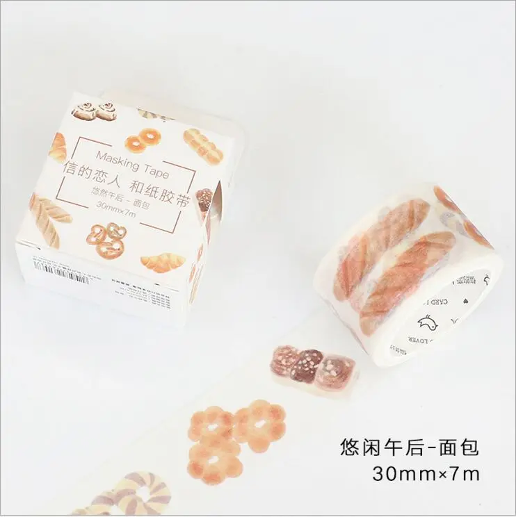 

30mm Wide Leisure Afternoon Eat Bread Dessert Happy Life Decoration Washi Tape DIY Planner Diary Scrapbook Sticker Masking Tape