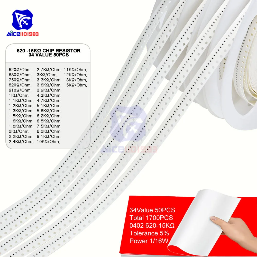 1700 шт./лот 34 значения 50 шт. 0402 Чип SMD резистор 0R 10 МОм/Ом 5% 1/16 Вт Сопротивление чипа