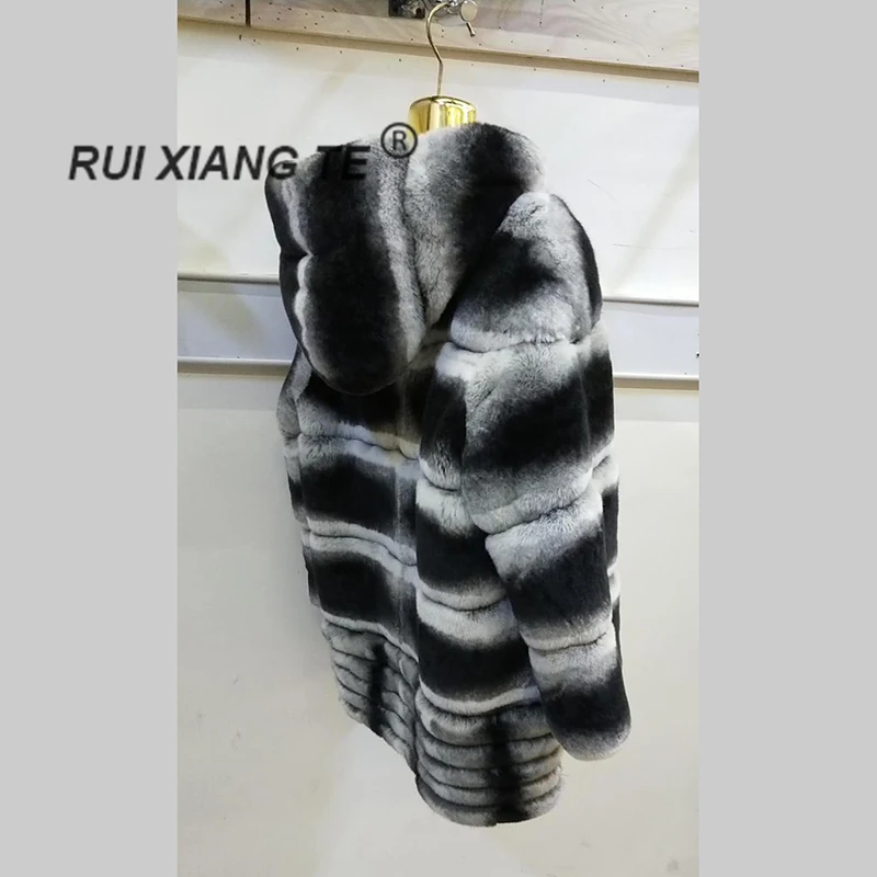 Женская Шуба с капюшоном ruixiangte Роскошная из меха кролика Рекс меховая Шиншилла