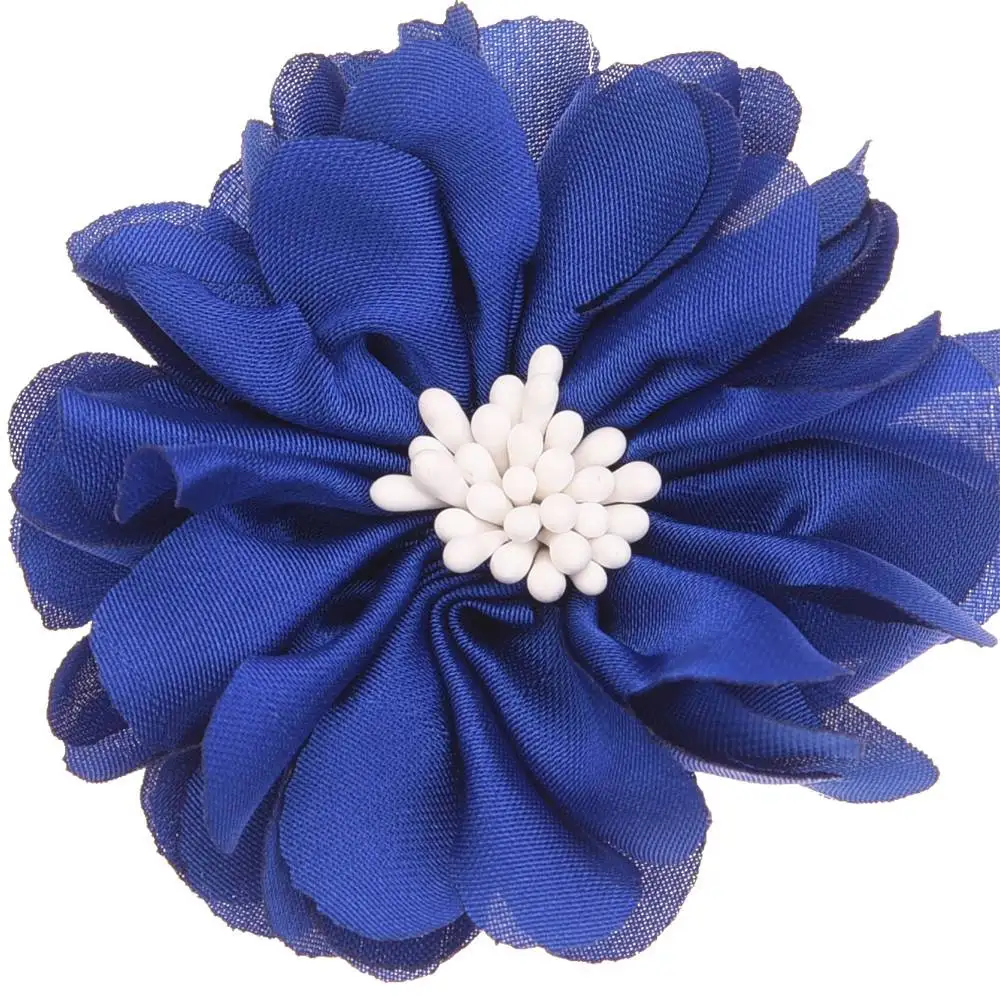 Royal Blue 10PCS Chiffon Flowers blossom Hair Accessoreis Wedding decoration flower No Hair Bow Barrette Boutique Head wrap DIY Accessory - Цвет: Royal Blue