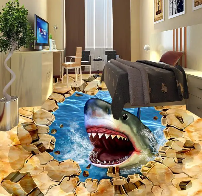 

Самоклеящиеся 3D-обои для пола в спальню, с изображением акул