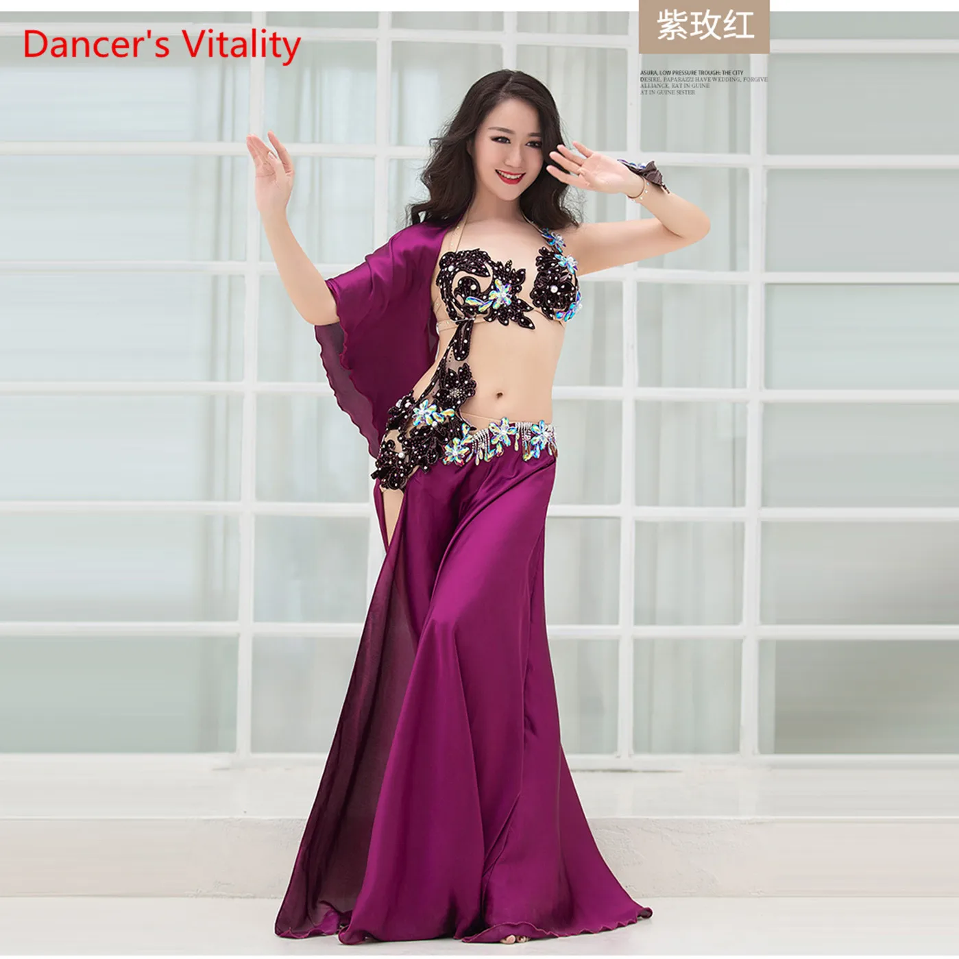 Женщины Спандекс и Шелковый Атлас Костюм Танец Живота Belly Dance Set Профессиональный