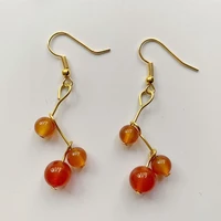 bhuann natural carnelian stones beads 6 8mm crystal dangle drop earrings red stones golden color earrings hook jewelry 1 pair