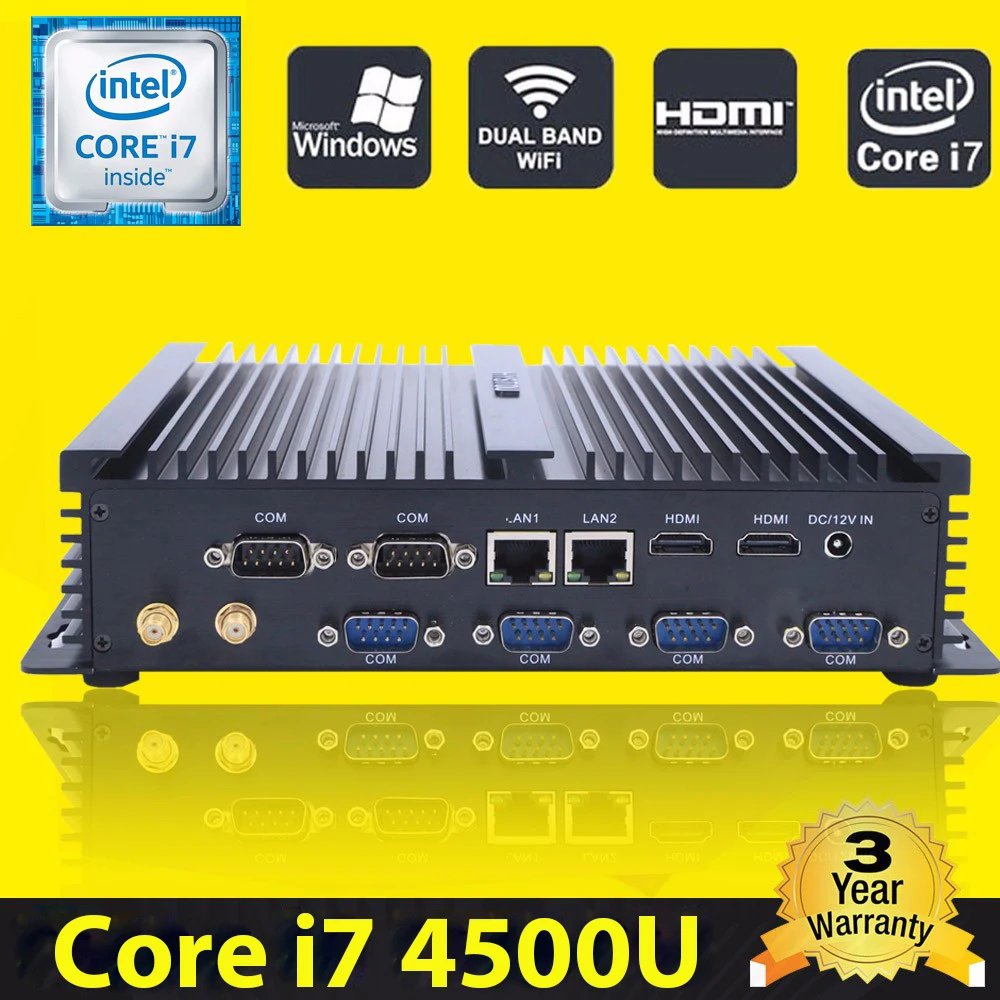 HYSTOU безвентиляторный промышленный Мини ПК Win10 Intel Core i7 4500U 2 * Gigabit Lan 6 RS232 прочный