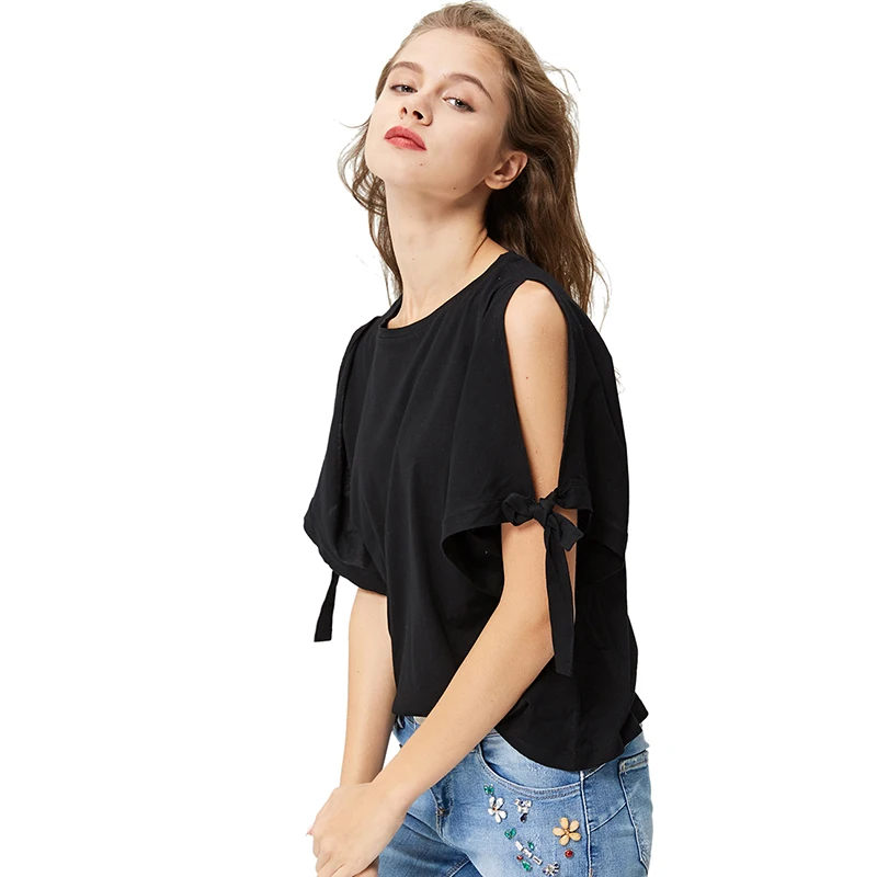 Женская футболка с круглым вырезом черная Повседневная Новое поступление GLO-STORY