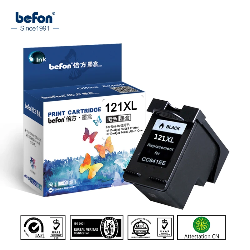 

befon Conmpatible 121XL Black Ink Cartridge Replacement for HP 121 for Deskjet D2563 F4283 F2423 F2483 F2493 F4213 F4275 Printer