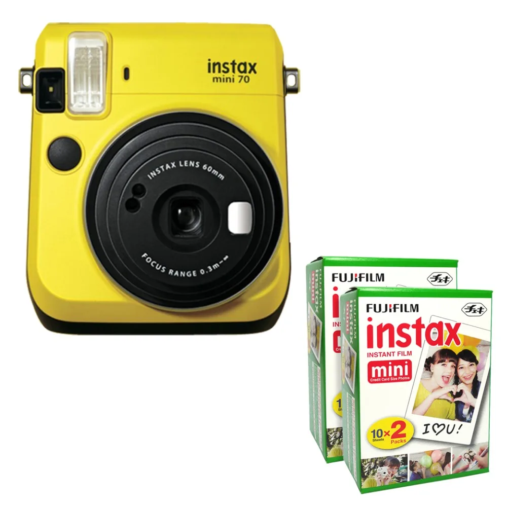Fujifilm Instax Mini 70 мгновенная пленка Камера Желтый со стильным плечевым ремнем + Fuji 40