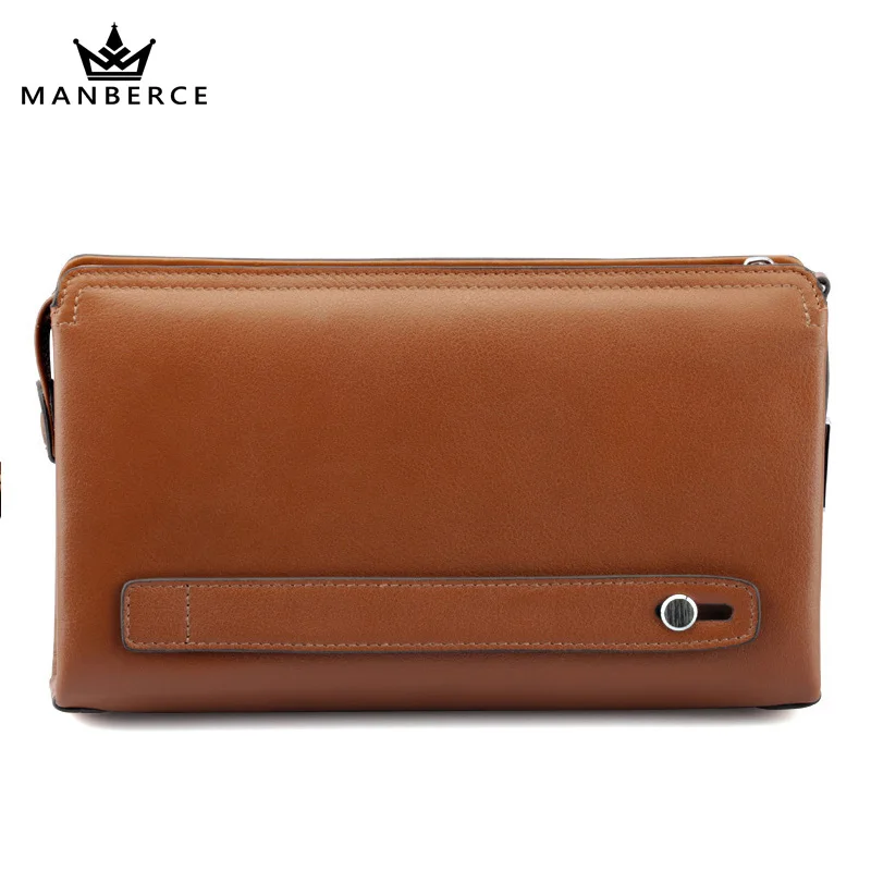 MANBERCE Brand Men Genuine Leather Wallet Cowhide Clutch Bag Fashion Purses Business Casual Handbags Men's Free Shipping |