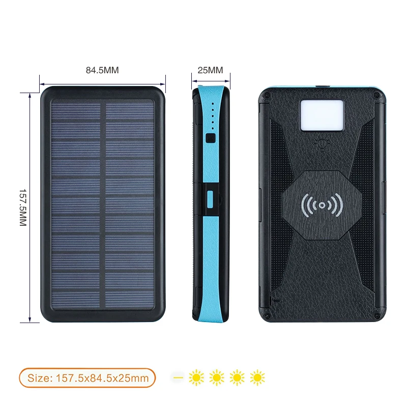 

20000mAh Portable Qi Wireless Charger Solar Power Bank Folding Foldable Waterproof Solar Panel Charger Dual USB LED Power Bank