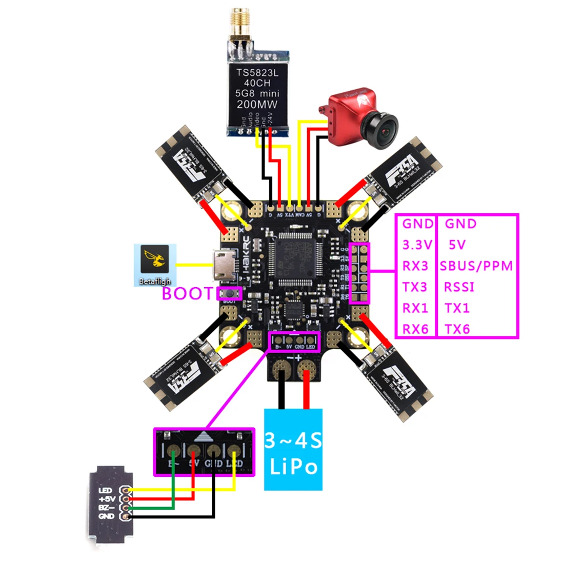 HAKRC F4 управление полетом F4 PDB STM32 интегрированная плата OSD 5V BEC управление полетом для FPV DIY Racer Drone Quadcopter аксессуар