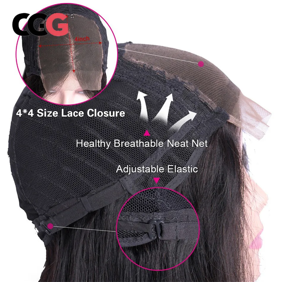 CGG Lace Front Wigs Natural Color Brazilian Hair 4*4 Frontal Human For Women Remy Straight Wig Pre Plucked | Шиньоны и парики
