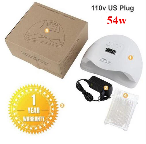 US PLUG with Box SUNX 5PLUS 54 Вт УФ светодиодная лампа для сушки ногтей для ногтей Гель-лак отверждаемая лампа с 4 нижним таймером ЖК-дисплей инструменты для дизайна ногтей - Цвет: US PLUG with Box