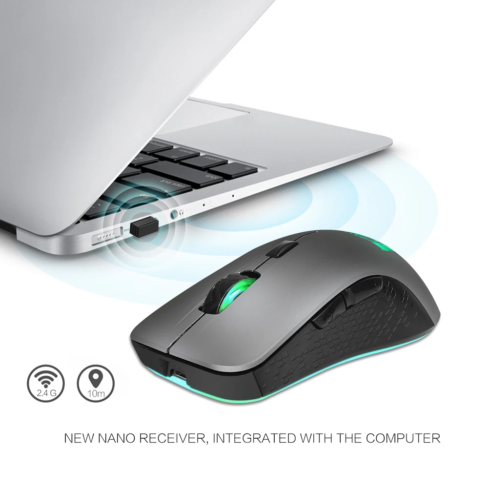 Перезаряжаемая Беспроводная портативная мышь 2 4G 2400 USB DPI 6 кнопочная оптическая