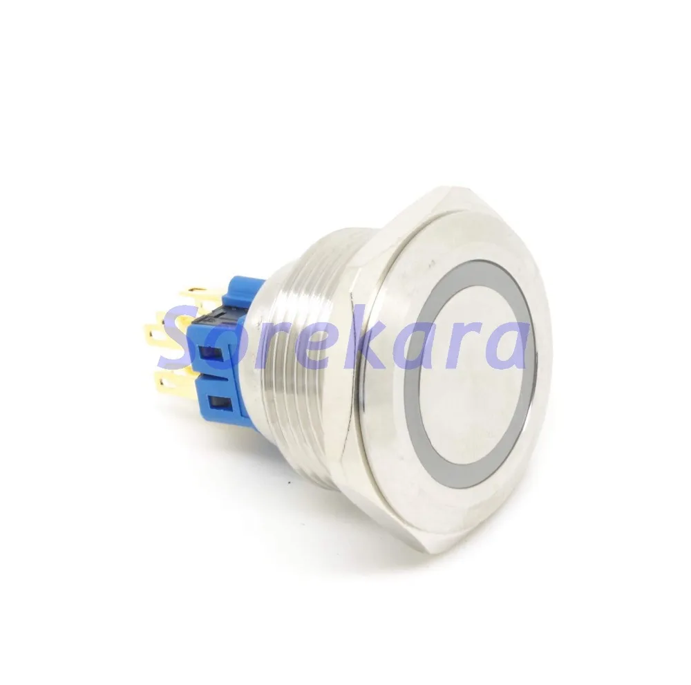 

30mm Ring LED Color Green Momentary 2NO 2NC Stainless Steel Pushbutton Switch For Auto IP65 UL 6V/12V/24V/110V/220V
