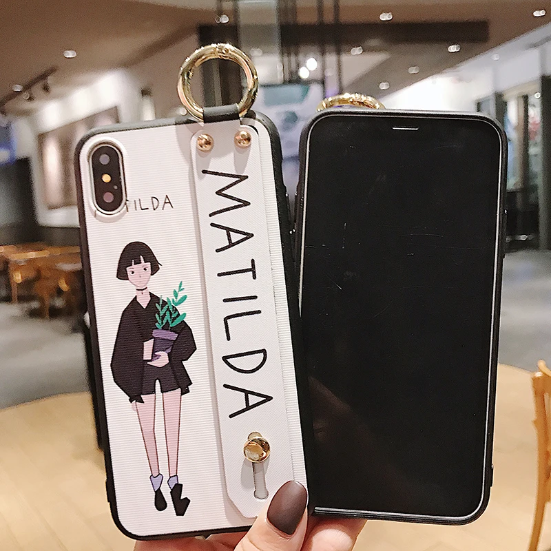 Чехол для телефона s для iphone 11Pro X XR XS Max ремешок на запястье подставка Leon girl Мягкий чехол из ТПУ для iphone 11 6 6S 7 8 Plus задний чехол s