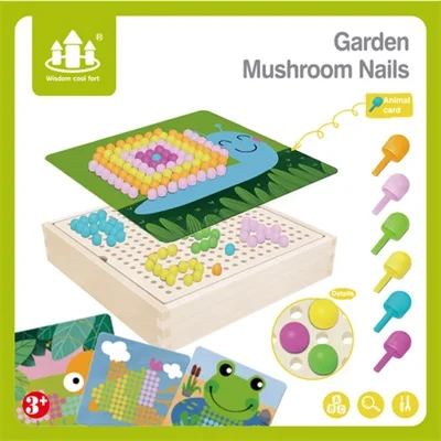 Garden 240 шт 3D Грибная умная головоломка для ногтей с деревянной коробкой для хранения мозаики колышек доска головоломка для детей DIY Развивающие игрушки - Цвет: Garden