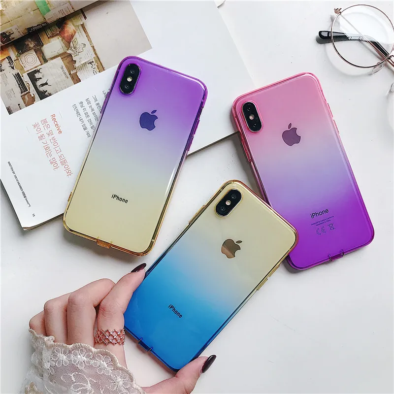 Colorful Gradient Rainbow Phone Case For iPhone X XS MAX XR 10 Soft TPU Silicone Cover iphone 6 7 8 6S Plus Clear Back Shell |