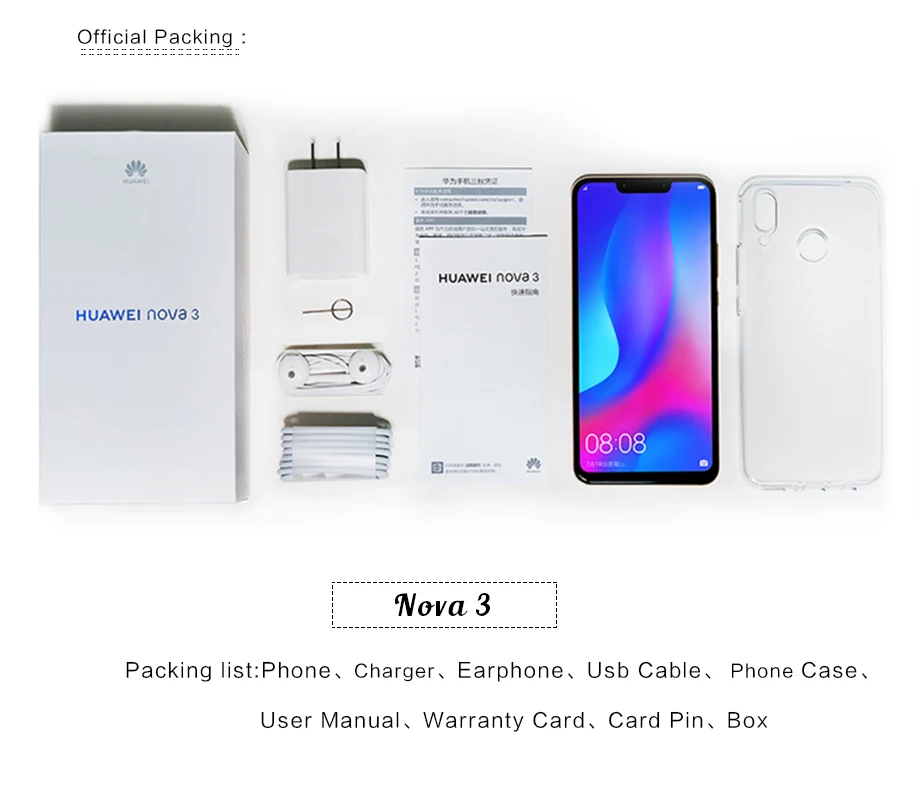 Новый оригинальный Huawei nova 3 6 ГБ ОЗУ 128 Гб ПЗУ телефон Kirin 970 2340x1080 Восьмиядерный